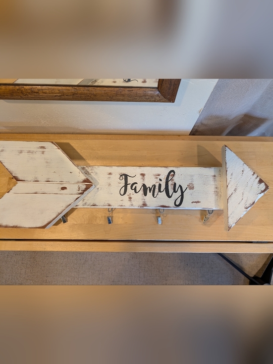 handcrafted Other - Family Wooden Arrow Design Wall Hook Sign - Rustic White and Brown